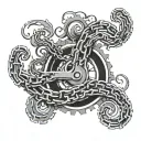 An intricate design of a bicycle chain forming a wave pattern, representing the client's love for biking and the sea tattoo design idea