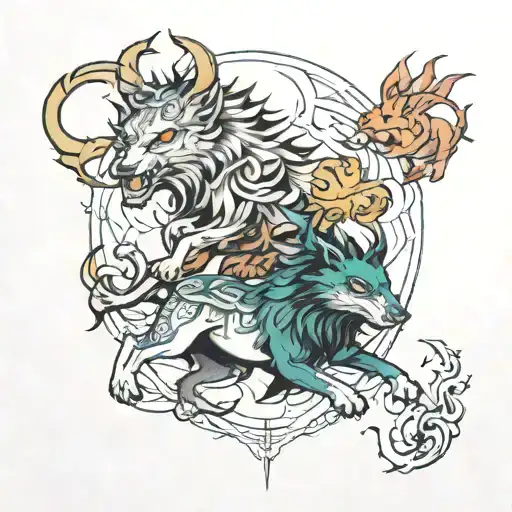 Skoll and Hati chasing each tattoo design idea