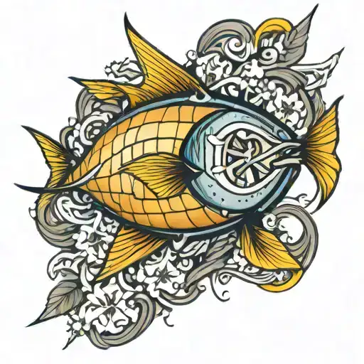 design a nautical tatto that encompasses a cross and yellowfin tuna  tattoo design idea