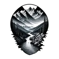 mountain range with river inbetween  tattoo design idea