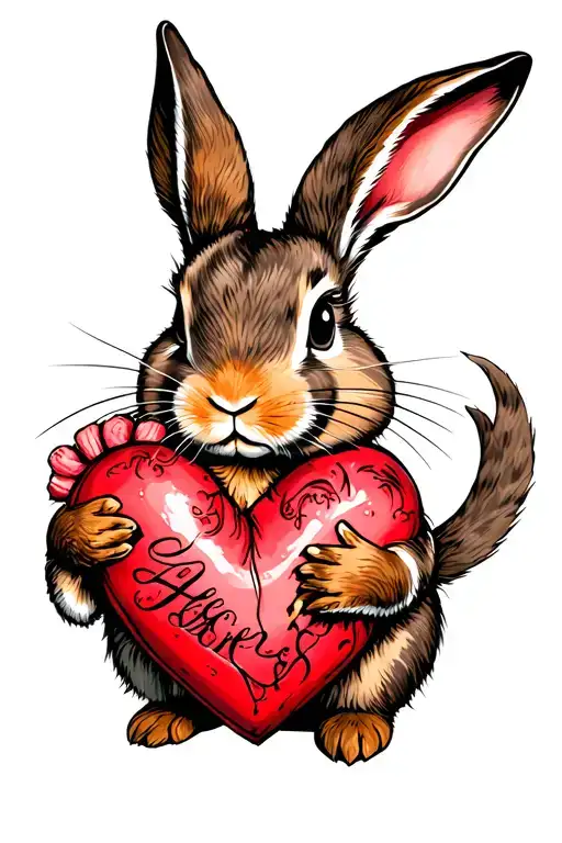 bunny with tattoo eat raw heart symbolizing love tattoo design idea