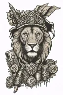 Lion overlooking bullets, dice, bandana, hoodie, jail, WIsconsin   tattoo design idea