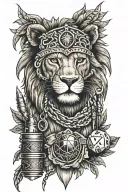 Lion overlooking bullets, dice, bandana, hoodie, jail, WIsconsin   tattoo design idea