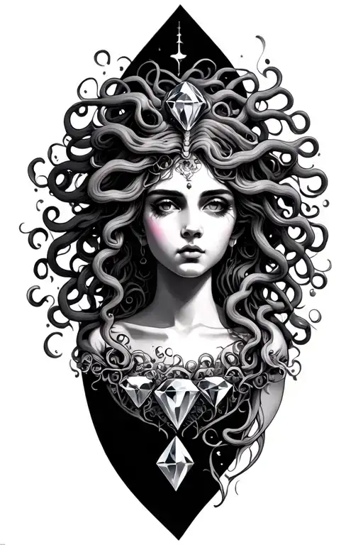 Beautiful medusa with one large classic diamond tattoo design idea