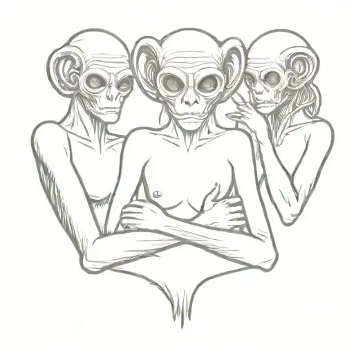 hear no evil see no evil speak no evil as an alien tattoo design idea