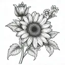 chamomile delphinium gerbera flower tattoo design idea