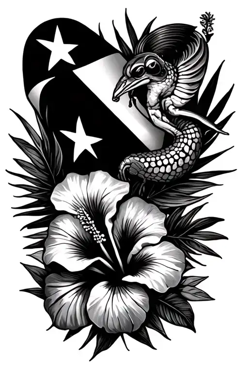 Black and white quarter sleeve Puerto Rican themed. Puerto Rican flag, hibiscus flower, and el coqui NO HUMANS NO color tattoo design idea