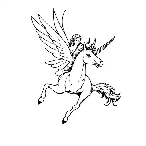 simple flying pegasus with pixie fairy tattoo design idea