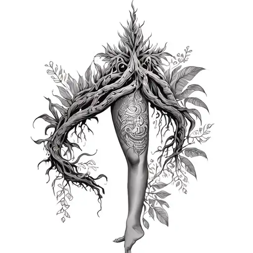 Jungle and Spirit Elements. A winding ayahuasca vine wrapping around your leg, starting from the ankle (covering the p tattoo design idea