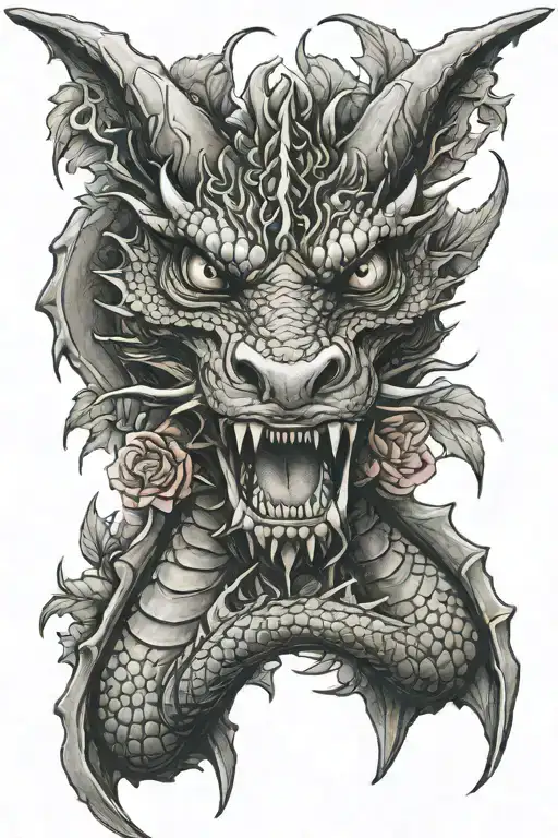 dragon, monestera, snapdragon tattoo design idea