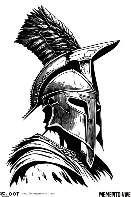 spartan warrior helmet, 'memento vive', greek god tattoo design idea