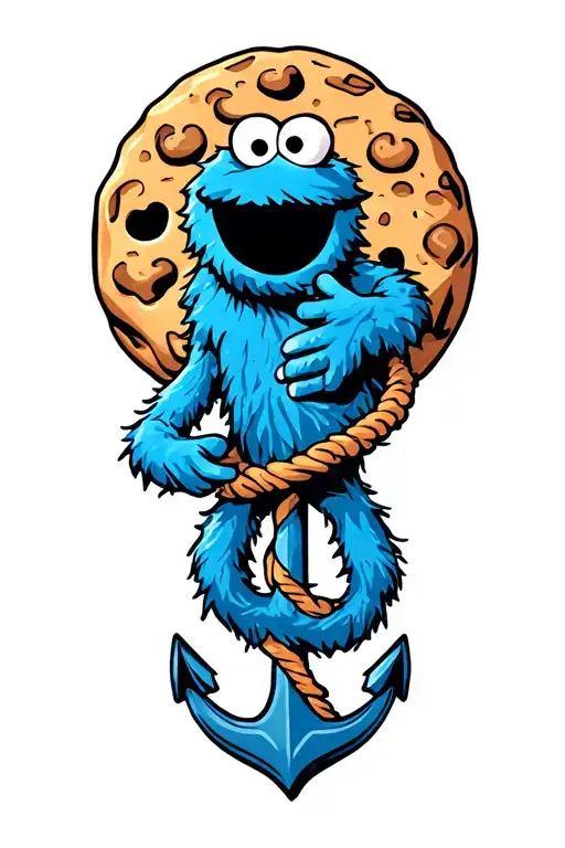 cookie Monster with an anchor intertwined tattoo design idea