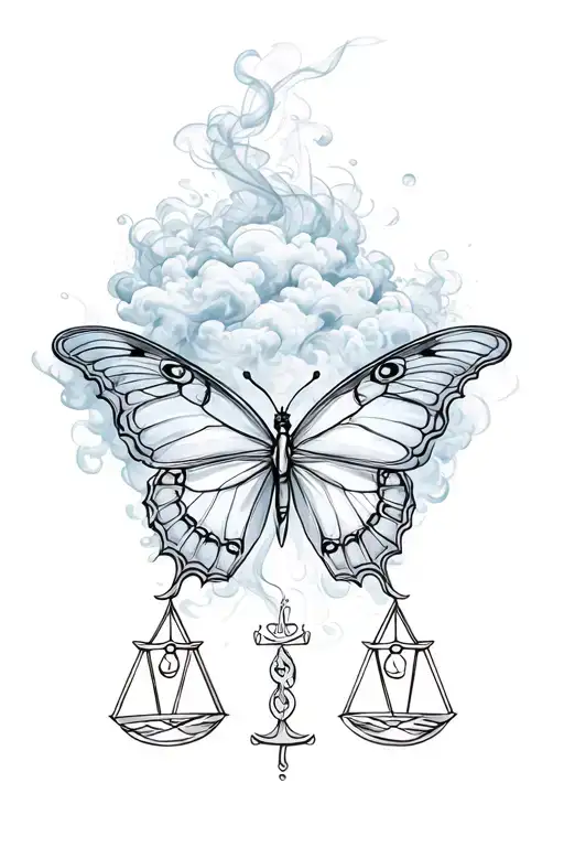 butterfly made of cloud of smoke with the Libra sign tattoo design idea