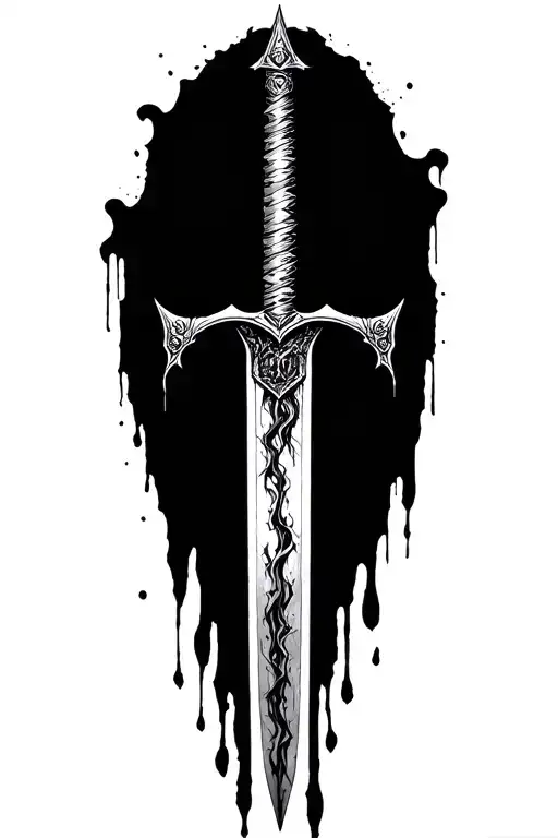 long dagger behind the dark, covered blood, elf, mistic tattoo design idea