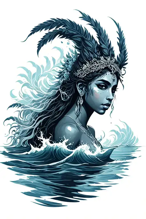 Yemaya surrounded by ocean tattoo design idea