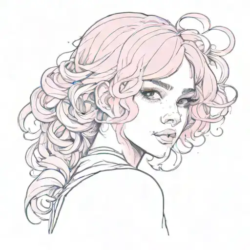 a girl with pink hair tattoo design idea