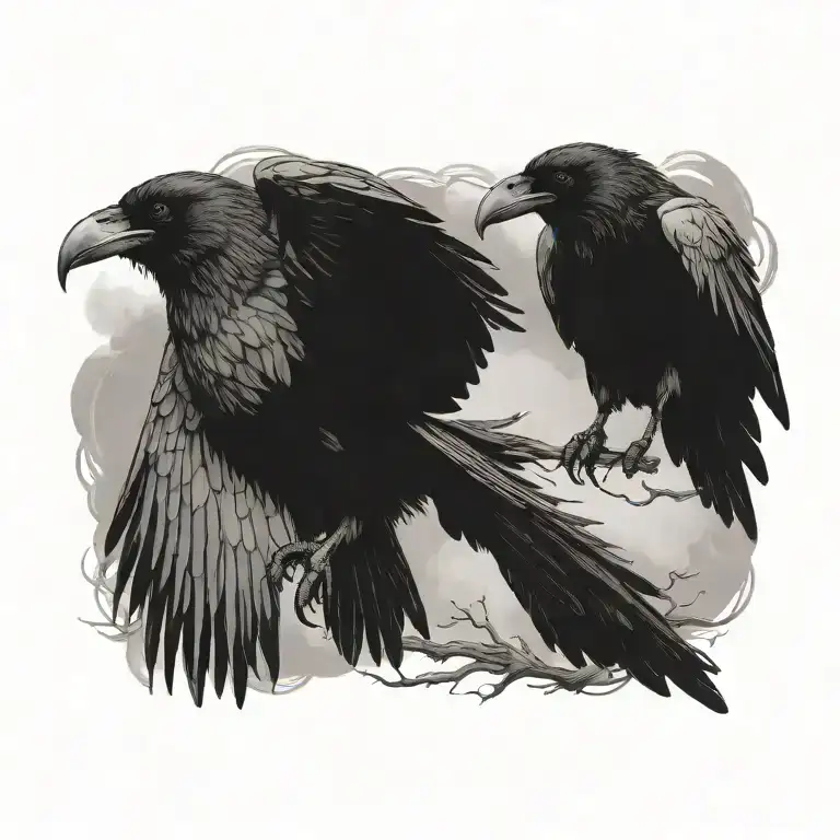 hugin and munin raven flying tattoo design idea