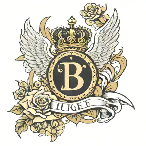 11:11 angel, queen crown, letter B tattoo design idea