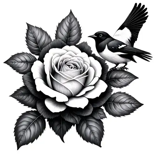 Yorkshire white rose with two magpies rough sketch tattoo design idea
