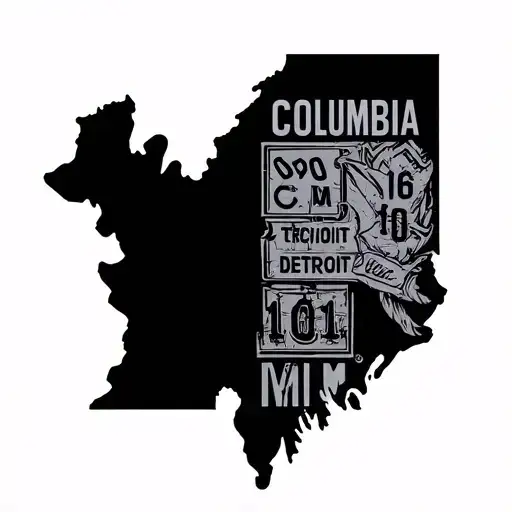 Create a modern tattoo visual that incorporates Columbia, SC and Detroit, MI highlighting there area codes by putting th tattoo design idea