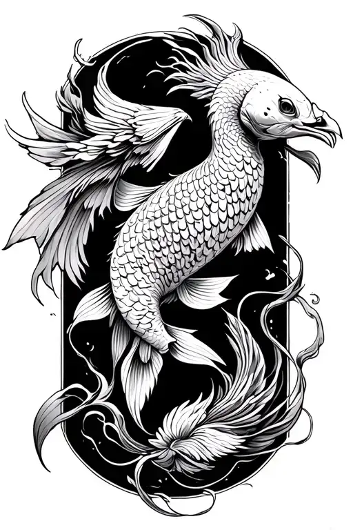 phoenix rising koi fish tattoo design idea