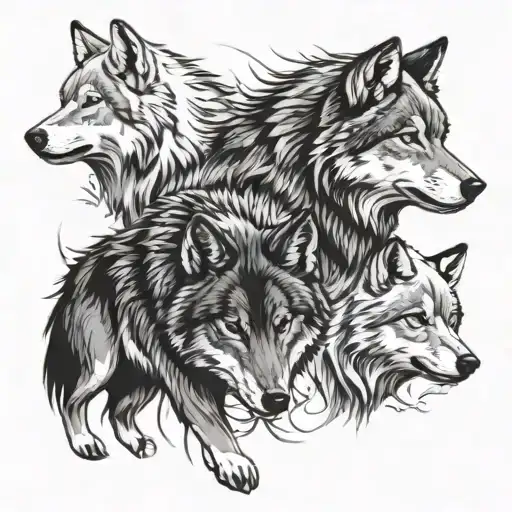 three wolves  tattoo design idea
