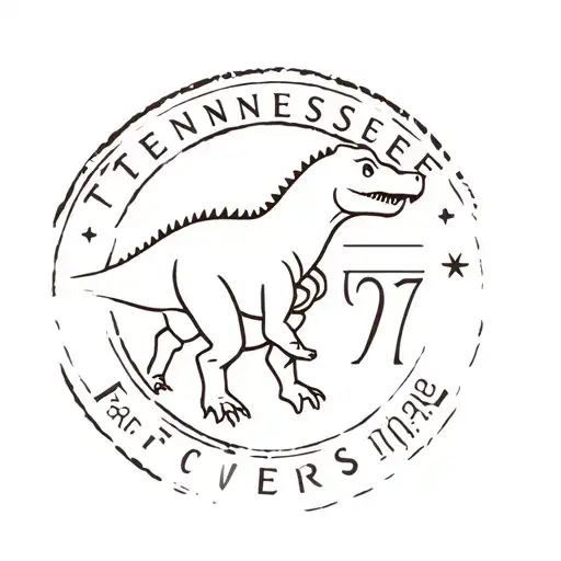 stamp tattoo consisting of a dinosaur with the cent symbol of 07 and the abbreviation for Tennessee  tattoo design idea