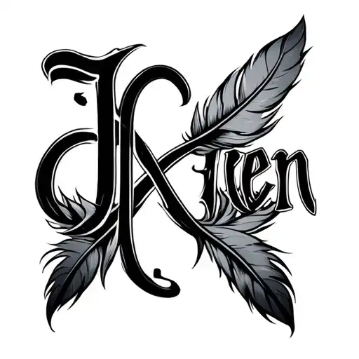 "Jiren" infinity sign, feather, name written tattoo design idea