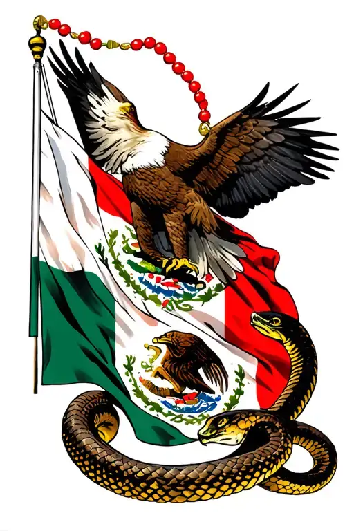 with the eagle and snake as the centerpiece. The Mexican flag will flow around them 12-19-1999 date with rosary tattoo design idea