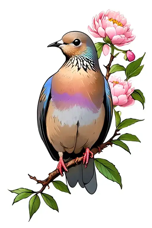 mourning dove on peony branch tattoo design idea
