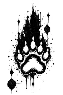 dog paw print surrounded by dark matter tattoo design idea