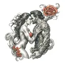 man aquarius,women leo,couple,set,warior,black,red,amazing,love tattoo design idea