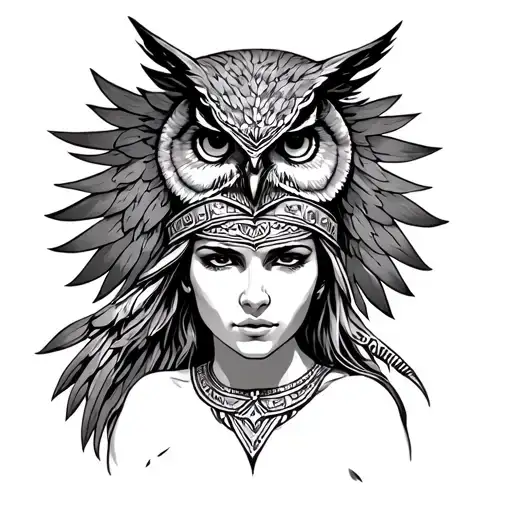 Athena with owl headdress  tattoo design idea