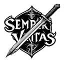 "SEMPER VERITAS" quill pen transforming into sword tattoo design idea