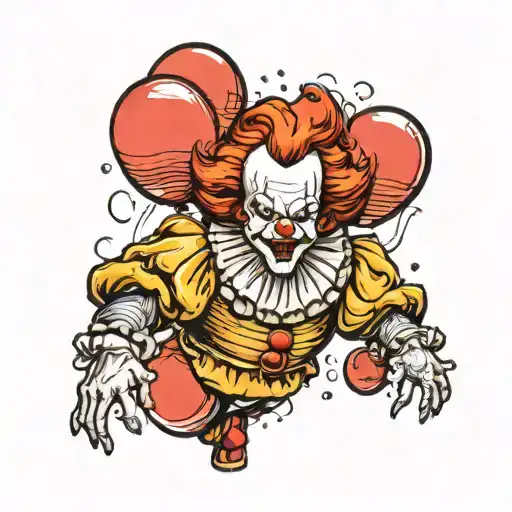 Pennywise holding red balloons tattoo design idea