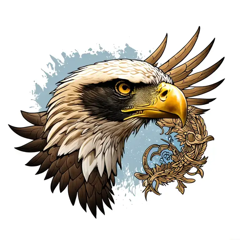 eagle in the middle, with battle motifs tattoo design idea