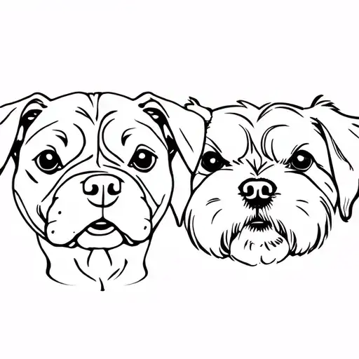 two dog faces pitbull and shih tzu in one tattoo tattoo design idea