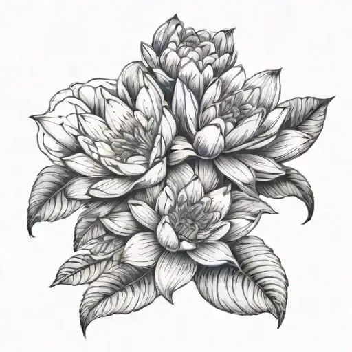 violet and waterlily bouquet tied together tattoo design idea