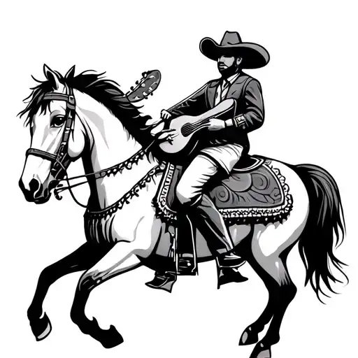mariachi band on long horse tattoo design idea