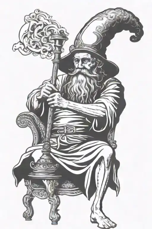 a very old man, with a long beard, smoking a long pipe, with the smoke around giving body to the Lord, on top of the Lor tattoo design idea