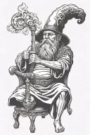 a very old man, with a long beard, smoking a long pipe, with the smoke around giving body to the Lord, on top of the Lor tattoo design idea