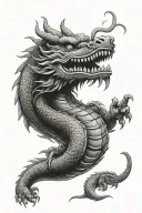 Asian dragon with head similar to a crocodile or alligator matching a Buddha with Foo dog tattoo design idea
