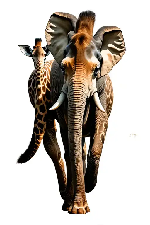 two giraffes and two elephants walking togther tattoo design idea