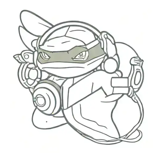 ninja turtle wearing headphones tattoo design idea