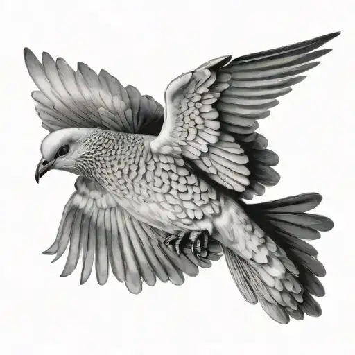 Hyper Realistic Dove, wings spread, flying away, view from behind  tattoo design idea
