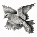 Hyper Realistic Dove, wings spread, flying away, view from behind  tattoo design idea