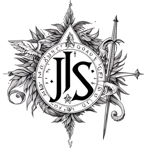  tattoo design concept that beautifully combines Libra, Sagittarius, and the initials J and S into a cohesive an tattoo design idea