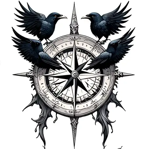 norse compass wirh black crows. tattoo design idea