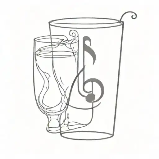 A minimalist tattoo design of a whiskey glass with a music note inside tattoo design idea
