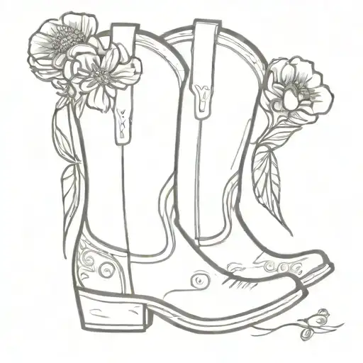cowboy boot full of the birth flowers for january, february, april, august, september, november, december (fine line) tattoo design idea
